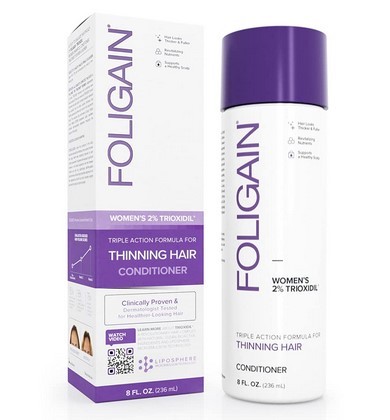 Foligain Triple Action Conditioner For Thinning Hair, Volumizing Conditioner for Women, 8 Fl. Oz. 