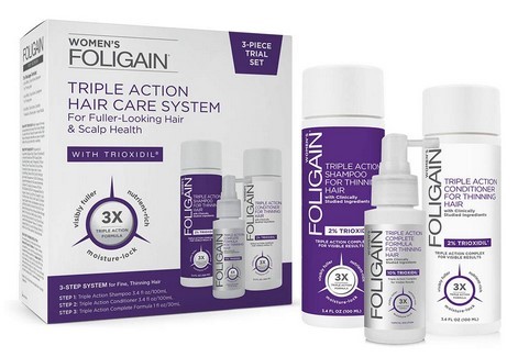 Foligain Triple Action Hair Care System For Women | 3-Piece Travel Set | Women's Hair Care