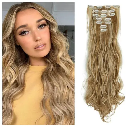 7 PCS Clip in Hair Extension Curly Wave Highlight Hair Extension Synthetic Hairpieces for Women Lady Hair 
