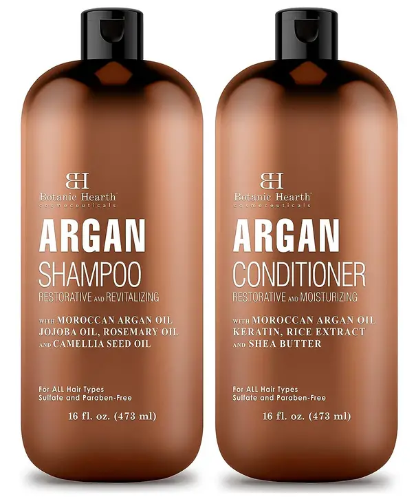 BOTANIC HEARTH Argan Oil Shampoo and Conditioner Set - with Keratin, Restorative & Moisturizing, Sulfate Free - All Hair Types & Color Treated Hair