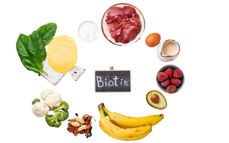 Various natural sources of biotin like eggs, nuts, and whole grains