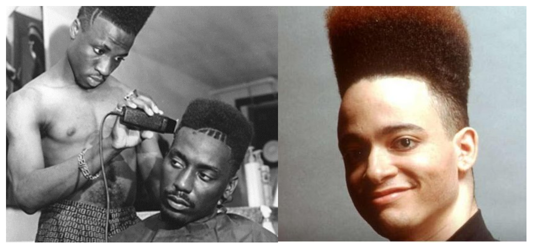 Image depicting afro curls and high top fades, showcasing the different hairstyles throughout history