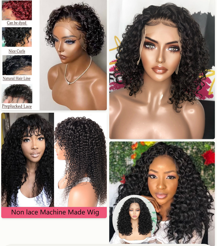 Variety of curly hair wigs in different lengths