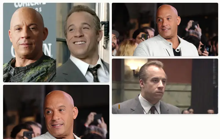 Vin Diesel with and without hair, showcasing his iconic look and lesser-known styles