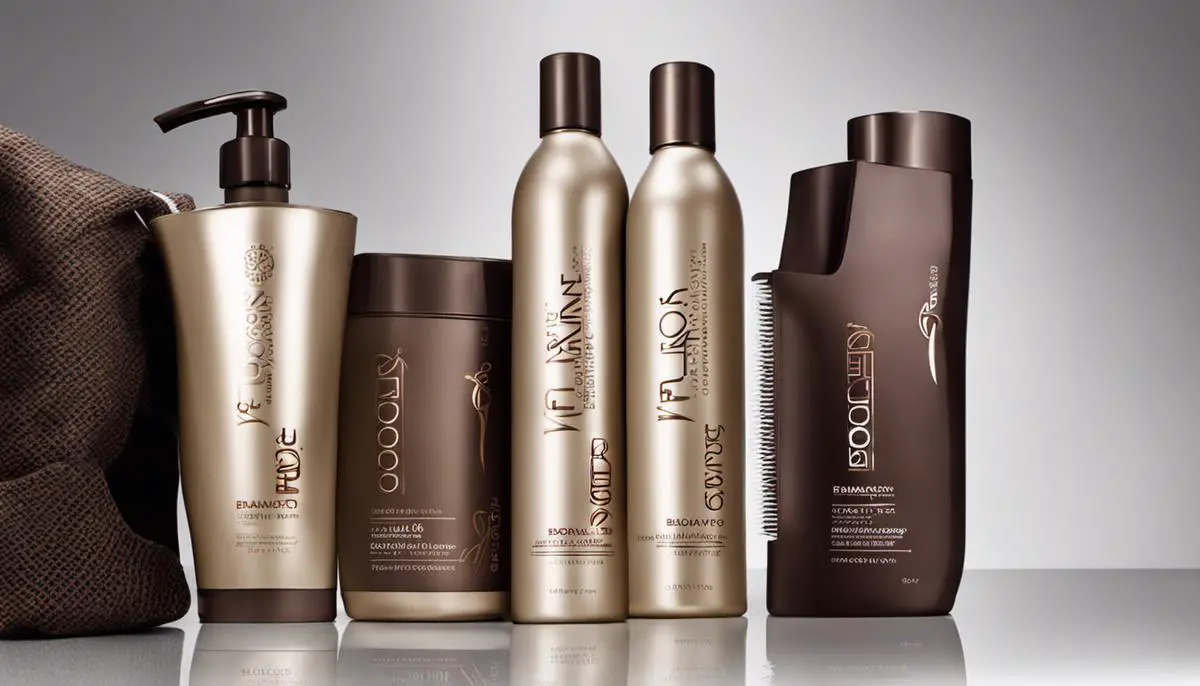 A bottle of Brazilian Blowout Shampoo with a sleek design and clear branding