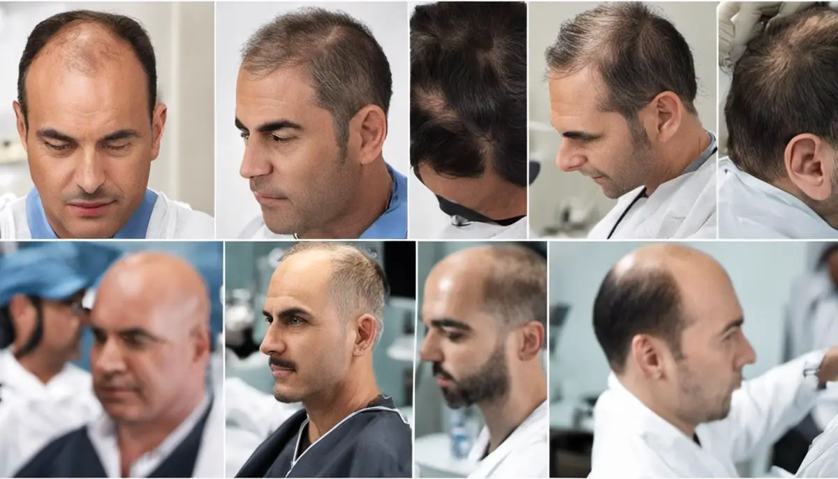 what is DHI Hair Transplant. Close-up of a person's scalp with implanted hair follicles, showcasing the results of DHI hair transplantation.